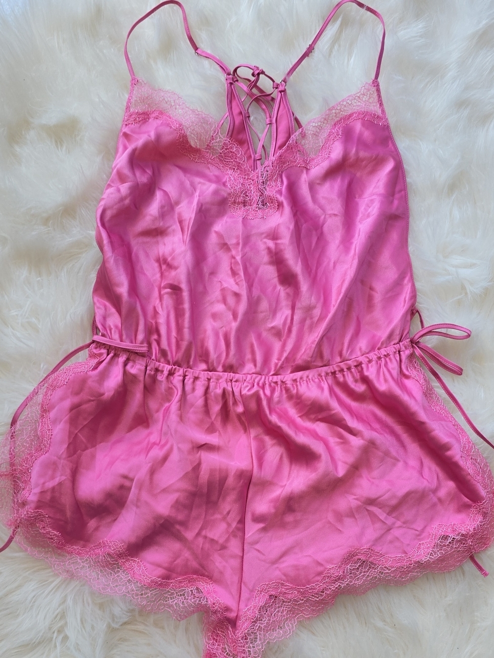Victoria's Secret  Pink Satin Lace Romper SIZE S